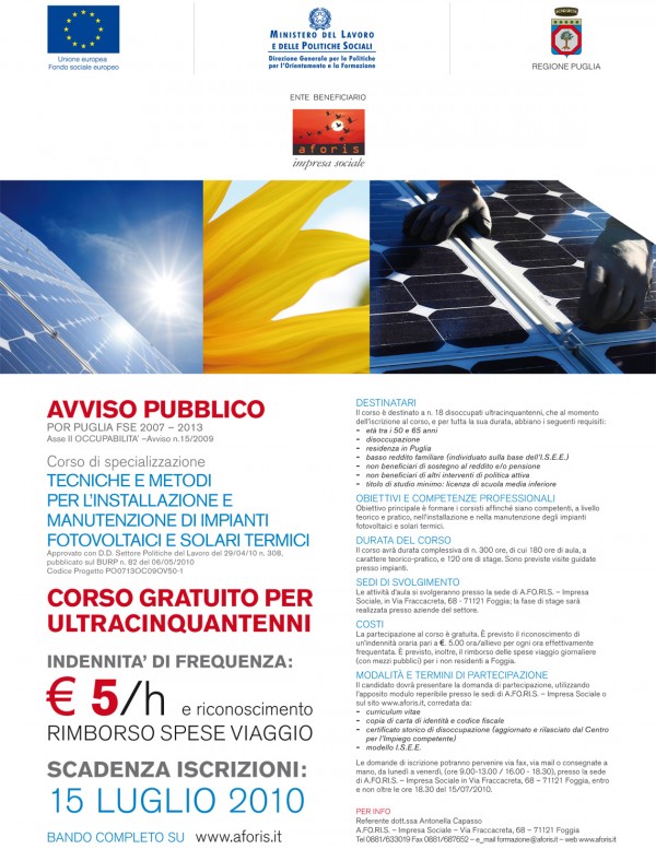 Tecniche e Metodi per l’installazione e manutenzione di impianti fotovoltaici e solari termici