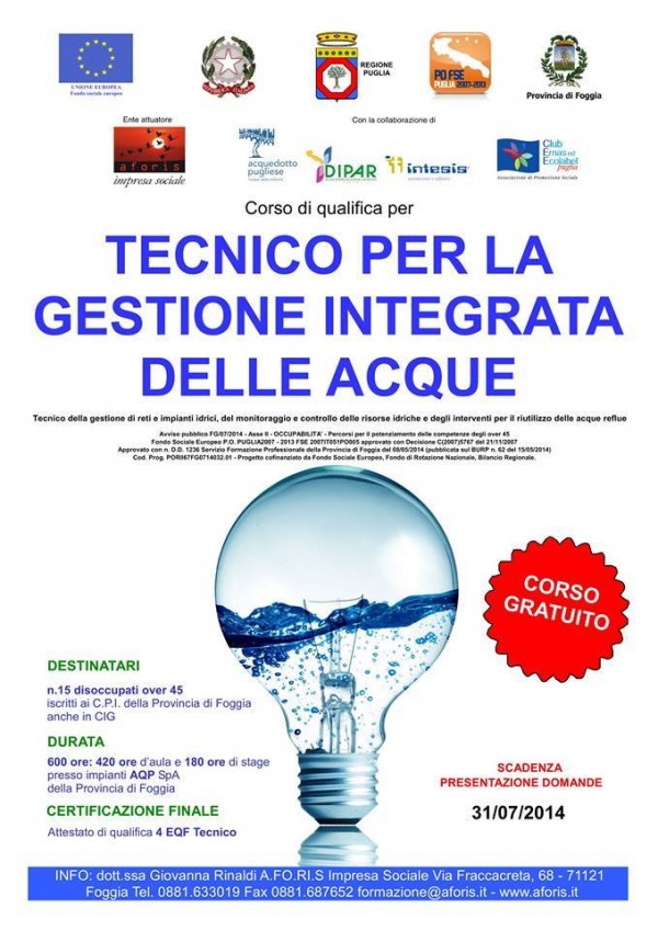 Tecnico della gestione di reti e impianti idrici, del monitoraggio e controllo delle risorse idriche e degli interventi per il riutilizzo delle acque reflue