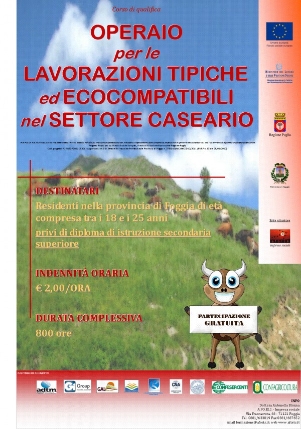 Operaio per le lavorazioni tipiche ed  ecocompatibili nel settore caseario